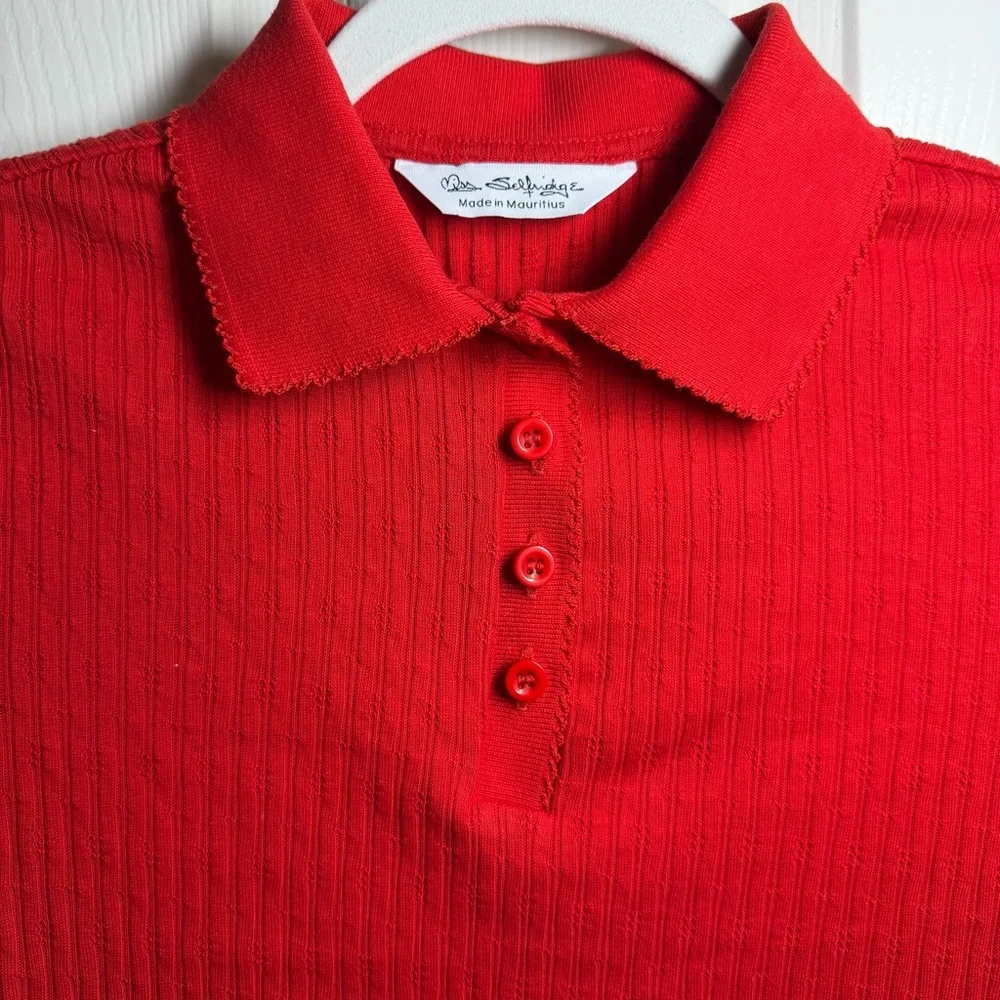 Red Collared Button-Up Top - Picture 3 of 9